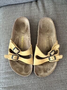 Birkenstock Kids Mustard Suede Double-Buckle Sandals